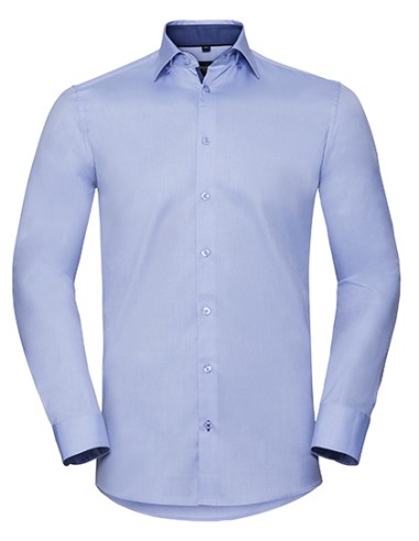 RUS-0R964M0-Men's Long Sleeve Tailored Contrast Herringbone Shirt